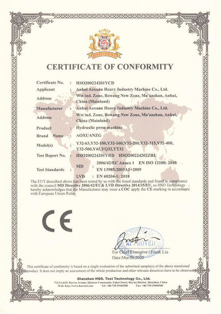 China Anhui Aoxuan Heavy Industry Machine Co., Ltd. zertifizierungen